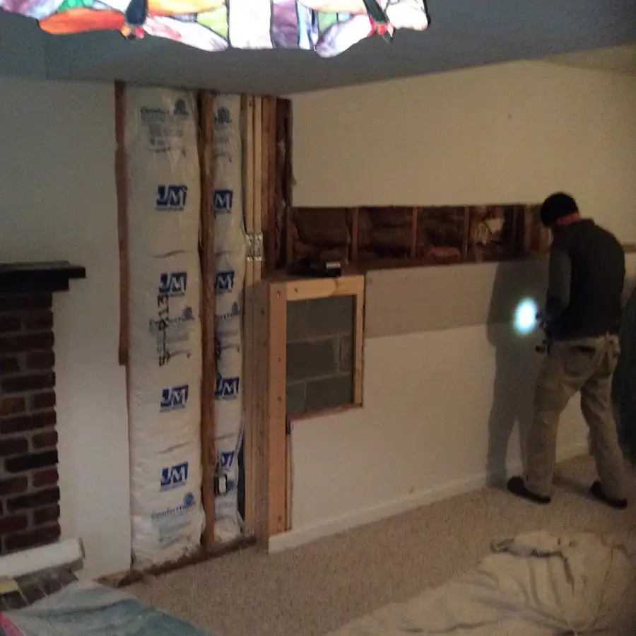 Restoration technician inspecting water damage in Wilna